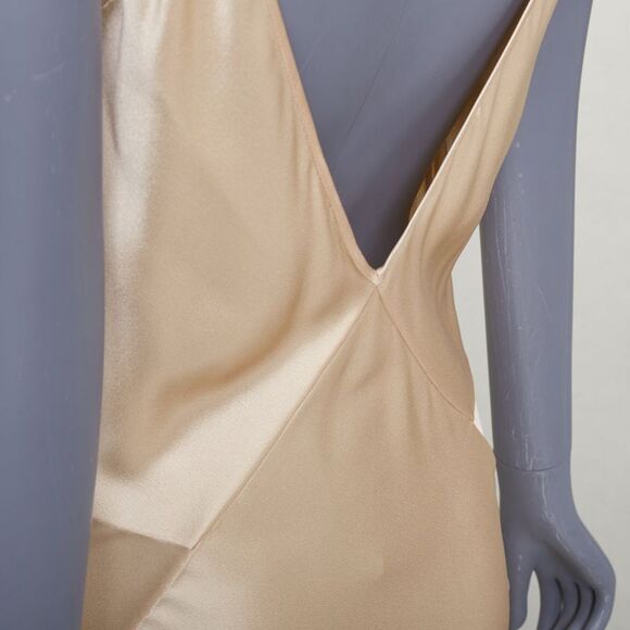 SAINT LAURENT 2024 rose champagne satin plunge contour panel slip gown FR36 S - Picture 8 of 10